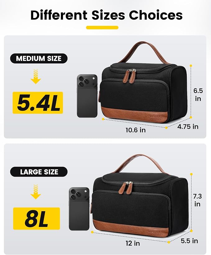 Vorspack Structured Canvas Travel Toiletry Bag for Men, Medium-Black | Upright Travel Bag with Wet Pocket, Wide Opening, Bathroom Organizer for Shaving Grooming Skincare, Travel Essentials, Gifts - Image 3