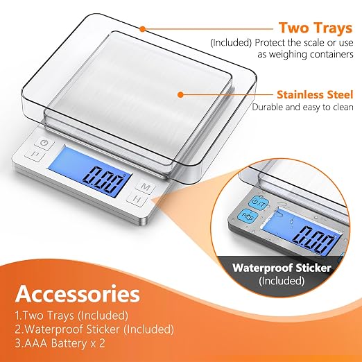 BOMATA 0.01g High Precision Jewelry Scale, 1000g Digital Gram Scale, Silver | Small & Portable Design with Hold, Tare & Counting Function, Precise for Gold, Bullion, Coins, Gemstones & Crafts - Image 8