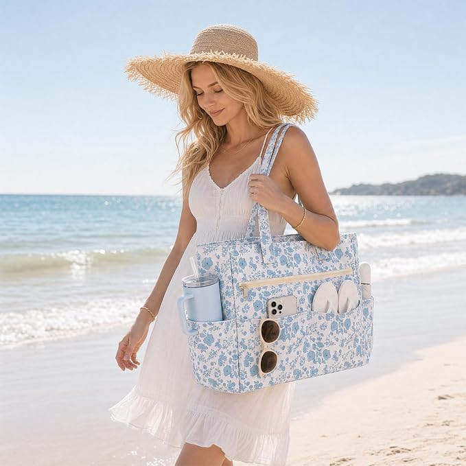 Large Beach Bags for Women, Waterproof Sandproof Beach Tote Bags Swim Pool Bags with Zipper & Wet Pocket Family - Image 2