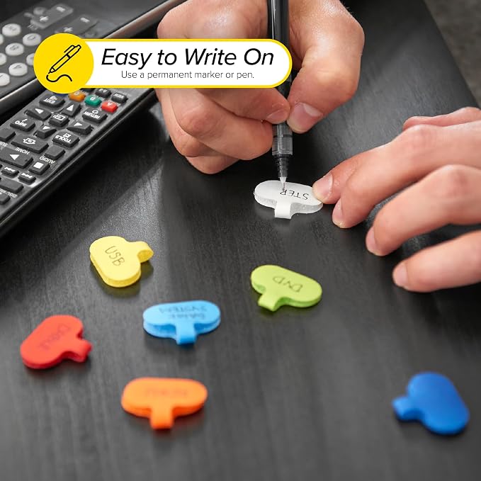 Wrap-It Storage - Cable Labels - Oval, Multi-Color (36 Pack) | Write-On Wire Tags for Cord Identification with Power Strips Behind Desks and TVs - Image 3