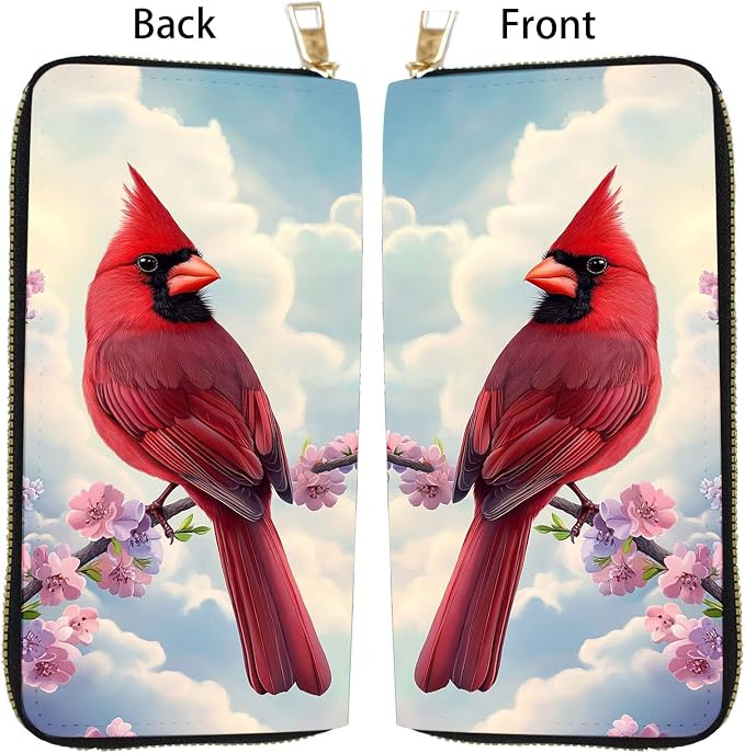 Women's RFID Blocking PU Leather Zip-Around Wallet, Large Capacity Clutch with Phone Holder, Travel Purse & Card Organizer with Removable Wristlet,Red Cardinal Bird - Image 5