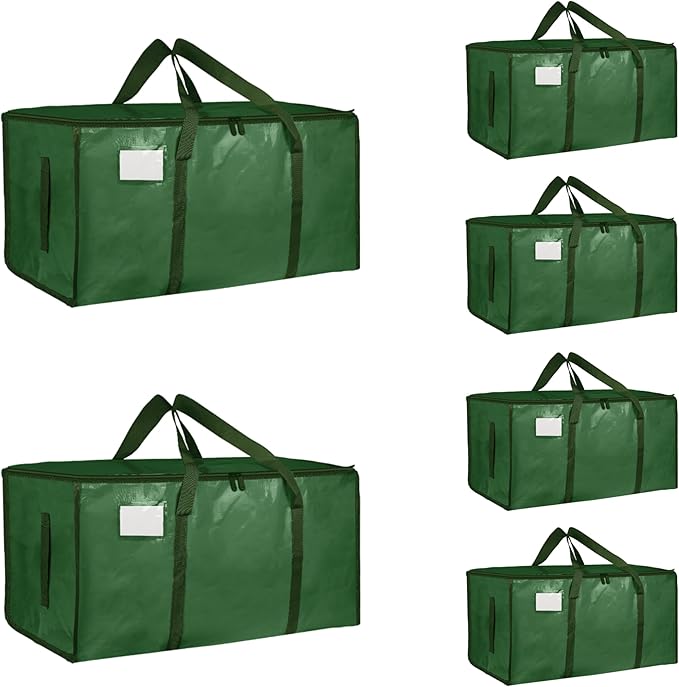 6 Pack-Extra Large Heavy Duty Moving Bags - Waterproof Storage Totes with Handles & Zippers, Foldable for College Dorm, Storage (olive green) by Unknown