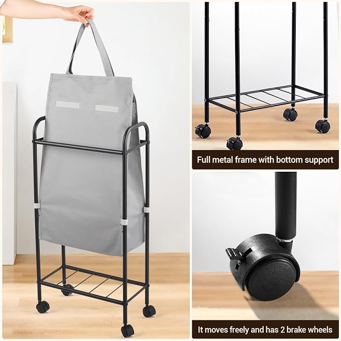 ELYKEN Slim Laundry Hamper with Lid & Wheels, 50L Rolling Laundry Basket | 7.9" Narrow Design, 50L, Removable Liner Bag, Lockable Wheels, Space Saving Clothes Hamper for Bathroom, Bedroom, Closet - Image 5