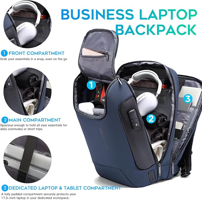 BANGE Anti-Theft Backpack with USB Charging Port 17.3 Inch Business Laptop Backpack - Image 3