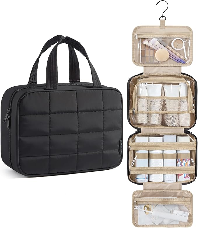 BAGSMART Travel Toiletry Bag for Womne, Hanging Travel Bag for Toiletries, Puffy Makeup Cosmetic Bag Organizer, Carry-on Travel Accessories Essentials, Black by BAGSMART