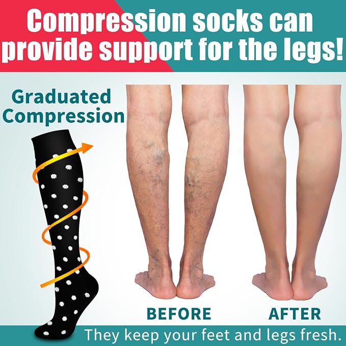 Compression Socks for Women & Men Circulation(6 pairs)-Graduated Supports Socks for Running, Athletic Sports - Image 2