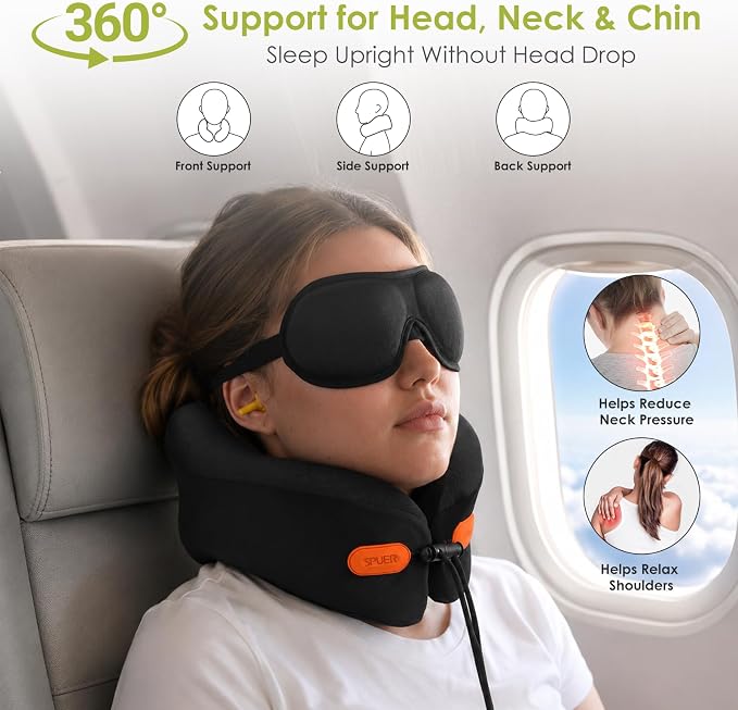 Premium Travel Pillow for Airplanes, Ergonomic Neck Pillow for Long Flights | 100% Pure Memory Foam Travel Neck Pillow with 360° Neck & Chin Support, U-Shaped Airplane Pillow, Petal-Shaped Support - Image 2