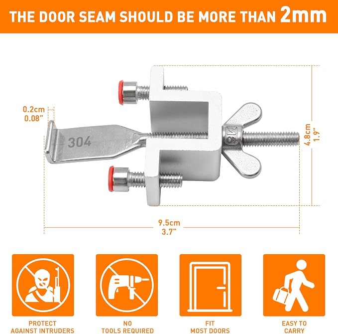 HOWDIA Portable Door Lock Dual Nut Adjustment, Thickened Body Hotel Door Locks for Travelers Security, Home Door Safety Locks from Inside for Additional Privacy - Image 3