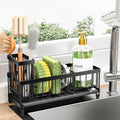 Cisily Sponge Holder for Kitchen Sink, Sink Caddy Organizer with High Brush Holder, Kitchen Countertop Organizers and Storage Essentials (Black Shelf with Stone Tray, Small) by CISILYHOMELIFE