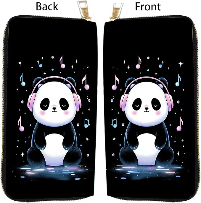 Women's RFID Blocking PU Leather Zip-Around Wallet, Large Capacity Clutch with Phone Holder, Travel Purse & Card Organizer with Removable Wristlet,Cute Music Panda - Image 5