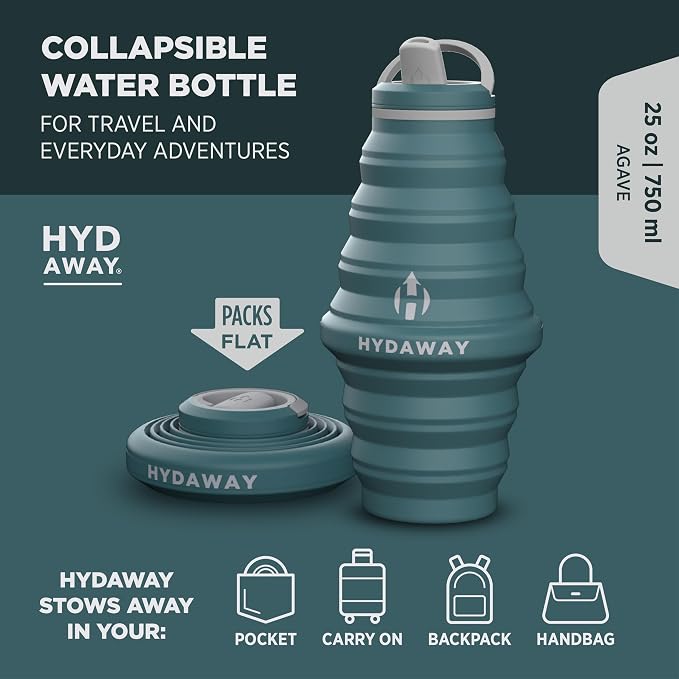HYDAWAY 25oz Collapsible Water Bottle, Packable Leakproof for Travel | Large capacity design. Folds flat for carry-ons, day bags, hiking packs. Leakproof, BPA-free. - Image 2