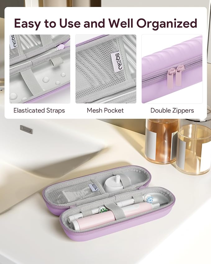 SQERO Electric Toothbrush Case for Oral-B Pro/iO/Philips Sonicare, Waterproof Traveling Toothbrush Storage Bag with Mesh Pocket Covers Protection | Waterproof Traveling Toothbrush Storage Bag with Mesh Pocket Covers Protection - Image 3