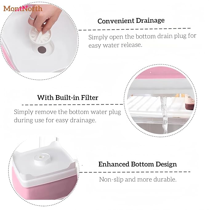 Collapsible Wash Basin 9L, Foldable Dish Tub with Drain Plug, Portable Collapsible Dish Basin, Camping Sink for Washing Dishes, Laundry & Kitchen Use (Pink) - Image 6