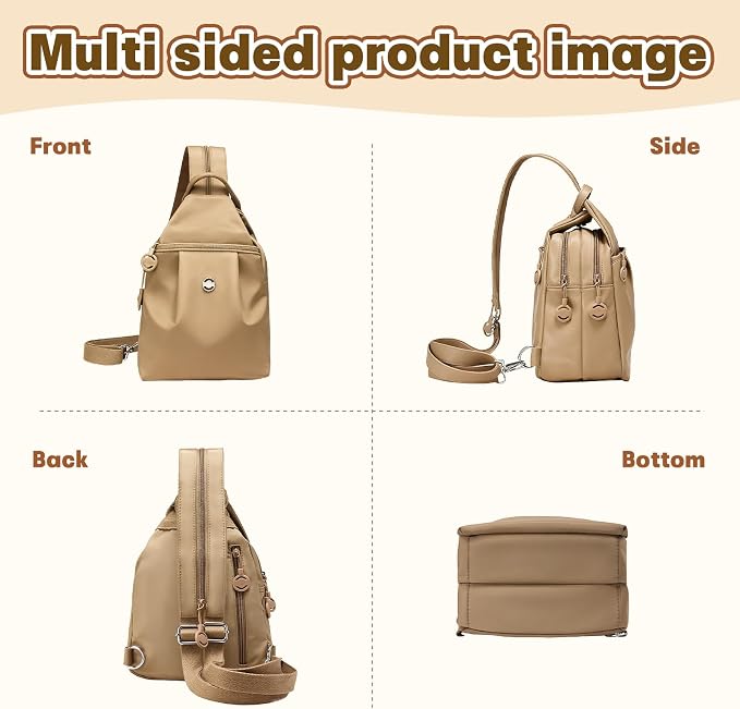 Waterproof 2-Way Mini Commuter Bag, Multi-Compartment Oxford Small Backpack, For Women, Collegeman, Commuter, Travel with Anti-Theft,Three in One Multifunctional Convertible Design(Khaki) - Image 7