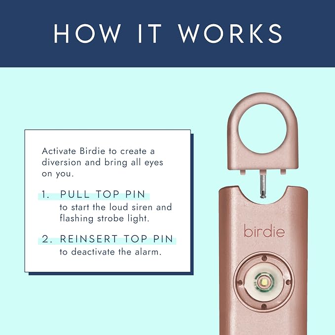 She’s Birdie–The Original Personal Safety Alarm for Women by Women–Loud Siren, Strobe Light and Key Chain in a Variety of Colors (Metallic Rose) - Image 2