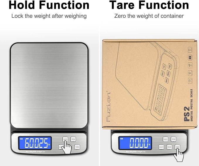 Fuzion Digital Shipping Postal Scale 88lb x 0.1oz, Stainless Steel Platform | All-in-1 Shipping Scale, Large Display, Hold/Tare/PCS Counting, Easy Calibration, 5 Units, Scale for Packages, Small Business - Image 5