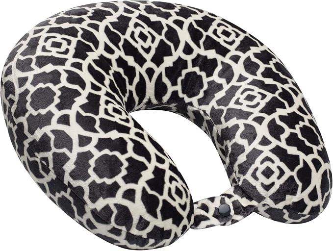 Wolf Essentials Adult Cozy Soft Microfiber Neck Pillow for Travel – Compact, Machine Washable - Perfect for Airplane, Car, or Home Use - Filled and Finished in the USA – Charcoal Trellis - Image 2