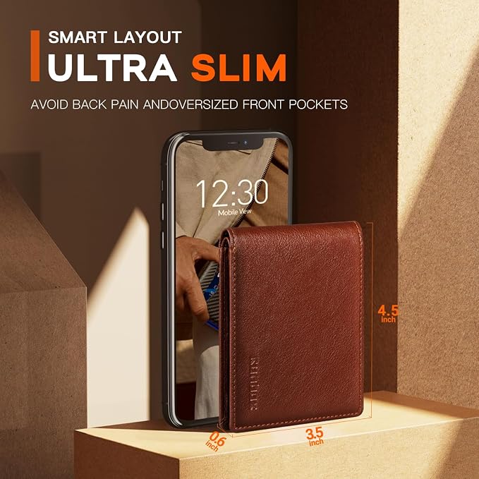 RUNBOX Wallet for Men Slim Leather Bifold RFID Blocking Minimalist Front Pocket Design with Gift Box | Minimalist Front Pocket Design, Holds 8 Cards, RFID Protection, Gifts for Men on Birthdays, Father’s Day, and Christmas - Image 3