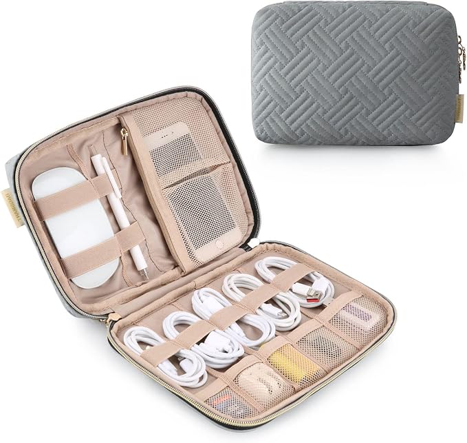 BAGSMART Electronics Organizer Travel Case, Travel Cable Organizer Bag for Travel Essentials & Accessories for Women, Cord Organizer for Phone, SD Card, Grey by BAGSMART