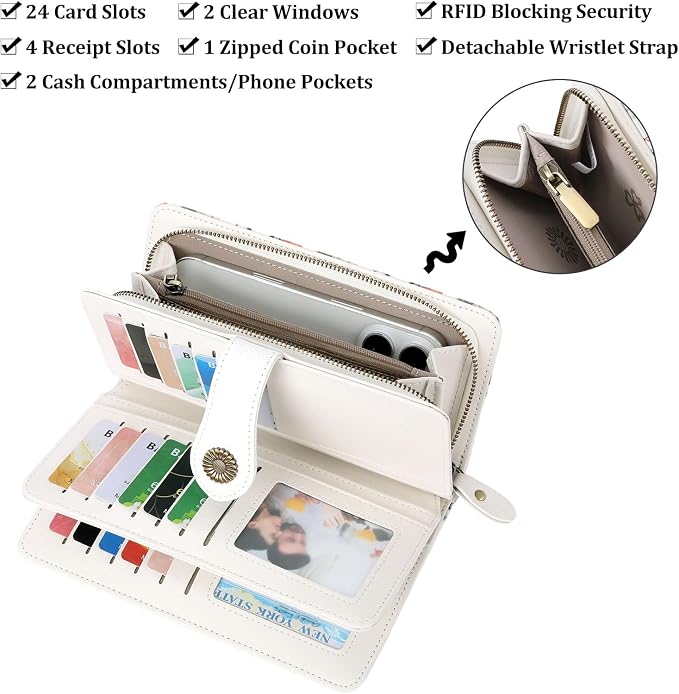 Wallets for Women Trifold Wristlet Wallets Large Capacity RFID Blocking Ladies Purse Credit Card Holder - Image 4