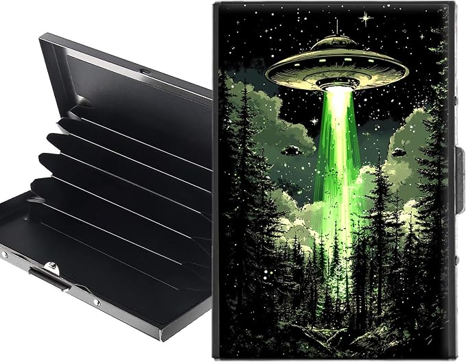Metal Wallet,Credit Card Holder for Women,Slim RFID Blocking Credit Card Holder Thin Aluminum Wallet ID Case,6 Slot Business Mini Hard Metal Case for Women/Men,Forest Alien Ship by Unknown