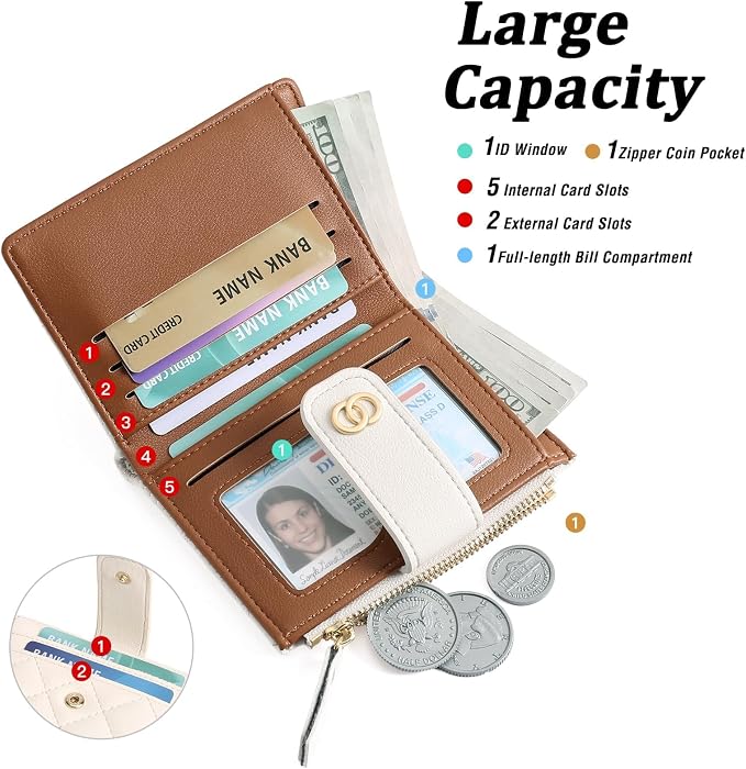GAEKEAO Small Wallet for Women Slim Bifold Leather Credit Card Holder Wallets Zipper Pocket Coin Purse with ID Window - Image 3