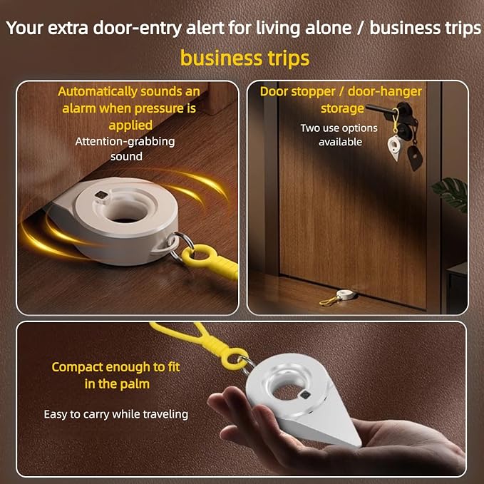 Portable Door Lock with Alarm for Travel - 70dB Anti-Theft Security Door Stopper for 0.27-0.94in Gap, 2-in-1 No Drill Door Stoppers for Home, Apartment, Office, Hotel, Travel - Image 2