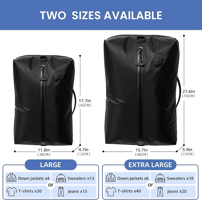 BAGAIL TPU Vacuum Bag for Travel, Reusable Compression Bag with IPX8 Waterproof Zipper, Save Space for Suitcase, Backpack and Carry on (Jet Black, Large, With Pump) - Image 2
