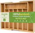 Bamboo Expandable Silverware Drawer Organizer, Adjustable Utensil Tray Cutlery Holder for Kitchen Drawer, Flatware Storage Organizer for Spoons, Forks and Knives, Natural (8 Slot,) by Moiubik