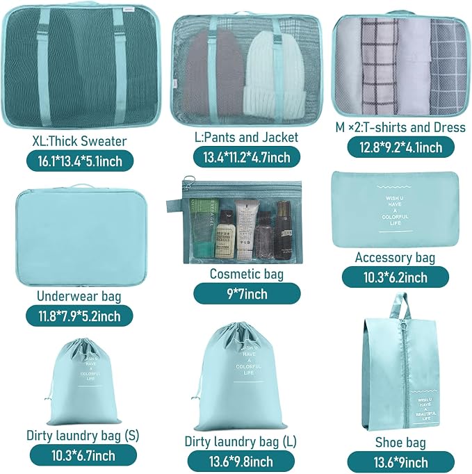 Packing Cubes for Travel- 8 Set Luggage Organizer Bags for Family, Mesh Breathable Travel Packing Cubes for Suitcases Durable Travel Essentials Bags Set (Blue, 10 Set) - Image 5