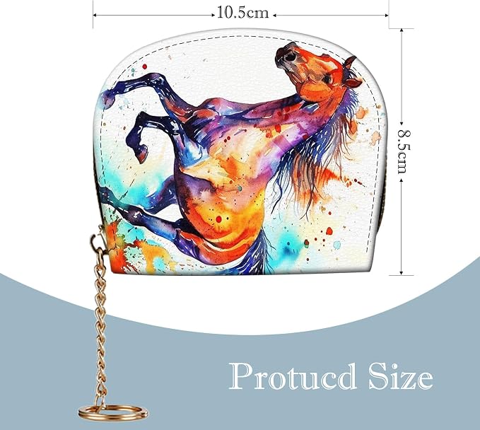 Women's Slim RFID Wallet – Compact Leather Card Holder Wallet for Women, 9 Card Slots RFID Blocking Credit Card Organizer, Small Travel Wallet - Watercolor Horse - Image 2