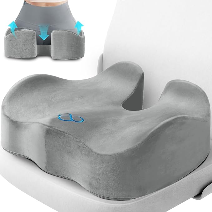 CushyOasis Seat Cushion, Office Chair Cushions, 5.28 in Thick (Light Grey) | Anti-Slip Back & Removable Cover, Ergonomic Tailbone Support Seat Cushion, Memory Foam Seat Cushion for Office by CushyOasis