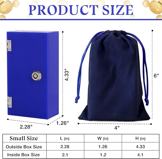 Acrylic Cash Box for Gambler Pocket Size, Winners Bank with 2 Keys Storage Bag, Compact Portable Secure Money Organizer Safe Lock Box for Casino, Control Gambler,Navy Blue,1 Pack - Image 2