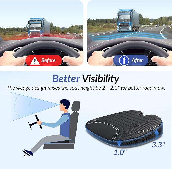 Wedge Car Seat Cushion for Tailbone Pain Relief & Better Visibility | Ergonomic Memory Foam Seat Cushion for Car with Breathable Channel Design, Fits Car, SUV, Truck, Non-Slip Mesh Cover - Image 4