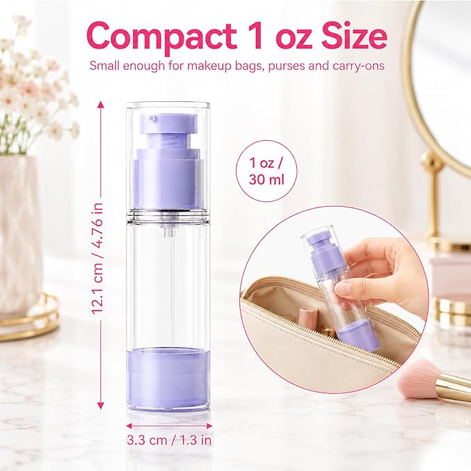 4 Pack Airless Pump Bottles, 1 oz Leakproof Travel Bottles with Pump for Toiletries, Small Empty Containers with Lids for Lotion Creams Serum Skin Care Shampoo Cosmetic Moisturizer Dispenser - Image 3