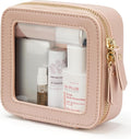Small Clear Makeup Bag for Purse, Travel Cosmetic Case, Mauve, Mini | Waterproof PU Leather, Transparent Square Make Up Pouch with Zipper, Tiny Pink Toiletry Organizer Bag Women Car Essential Bag by POPVIBE