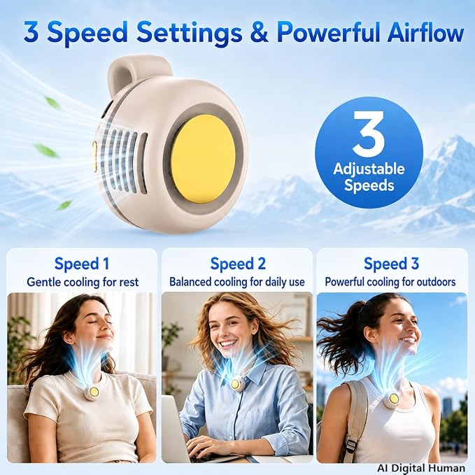 Portable Silent Mini Bladeless Fan Clip On, 360° Rotatable Clip on Fan | for Shirt & Waist with 3 Speeds & Long Battery Life, Safe for baby & Pets, For Outdoor & Travel & Office, Travel - Image 4