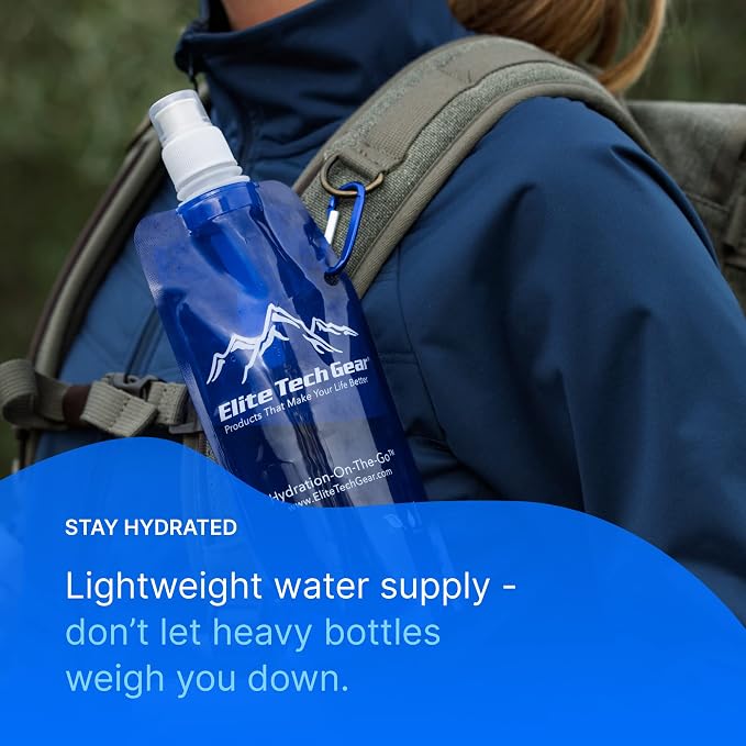 Elite Screens Collapsible Water Bottles - 10-Pack, 16.9 oz, Blue - Foldable & Reusable Water Bottle with Carabiner Strap for Hiking, Camping & Cycling - Long Flight Must-Haves & Theme Park Essentials - Image 7