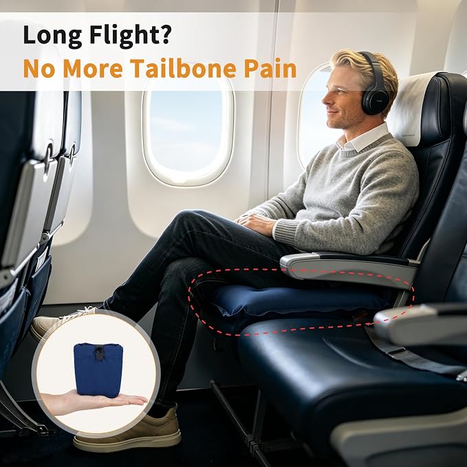 Inflatable Seat Cushion with Adjustable Firmness (Dark Blue) | adjustable firmness, lightweight, waterproof, non-slip. For stadium, office, camping, car & long flights - Image 2