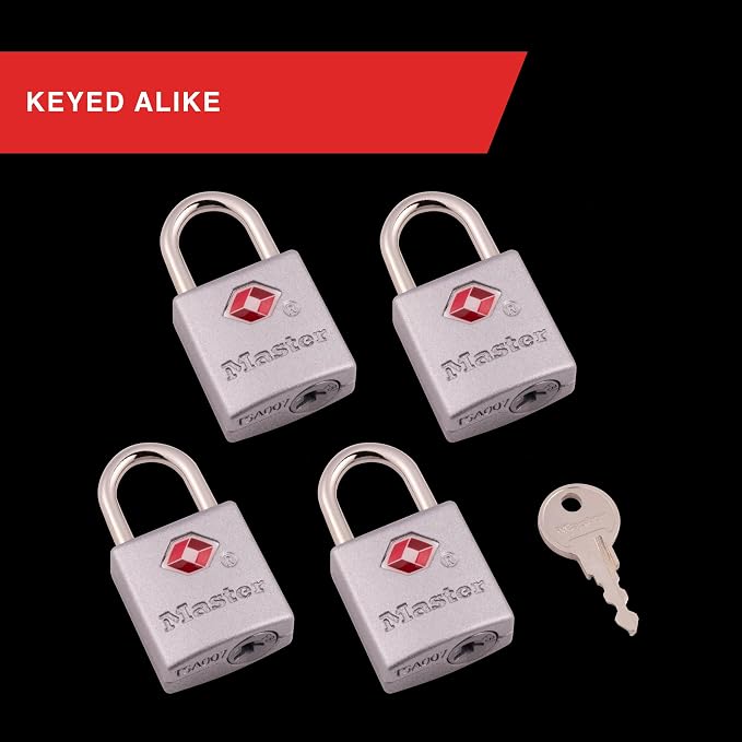 Master Lock TSA Luggage Lock Keyed Alike, Brass and Nickel, 4-Pack 4683Q | TSA Accepted Luggage Lock For Suitcases, Backpacks, Travel Bags, Airport Security, Brass, 7/8-inch Long Steel Shackle - Image 8