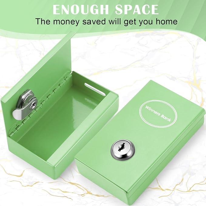 Reallnaive 1 Pack Metal Box for Gamblers Pocket Sized Winner Bank Casino Cash Box with 2 Keys Portable Casino Money Safe strongbox for Cash Saving Go Home Money Gifts(Mint Green,Classic) - Image 5