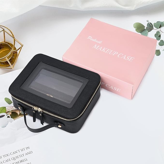 Pinkmik Clear Makeup Bag with Brush Bag, (Black, L+M+SLIM), 3pcs | With Brush Bag, Waterproof Travel Case, For Cosmetics and Toiletries, With Zipper - Image 7