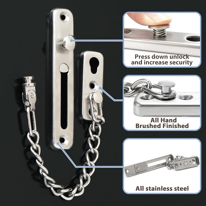 Alise Door Chain Lock,Chain Lock for Inside Door,Brushed Nickel(1 Pack) | Stainless Steel,Door Chain Lock Guard with Spring Anti-Theft Press Button,Door Lock Latch for Front Door - Image 4