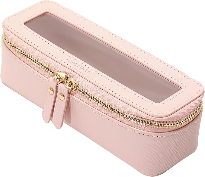 Aveniee Clear Makeup Brush Bag, Slim Cosmetic Brush Holder, small Toiletry Bag Mini Travel Case for Women, Thin Make up Bags with Dual Zipper, Cute Travel Essentials Organizer,Pink by Aveniee