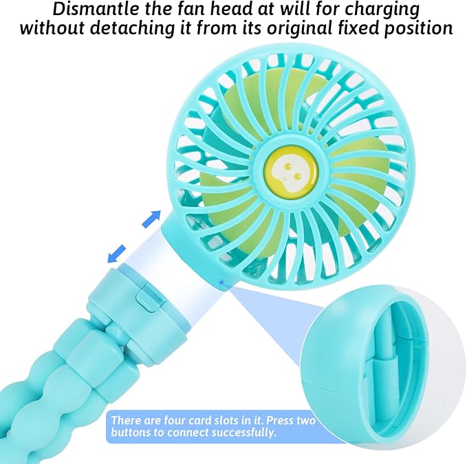 Portable Stroller Fan USB Clip on Fan Rechargeable Small Personal Mini with Removable Flexible Tripod 3 Speed 360° Rotate Can Handheld and Desk for Stroller Car Seat Crib Travel Outdoor (Blue-1) - Image 2