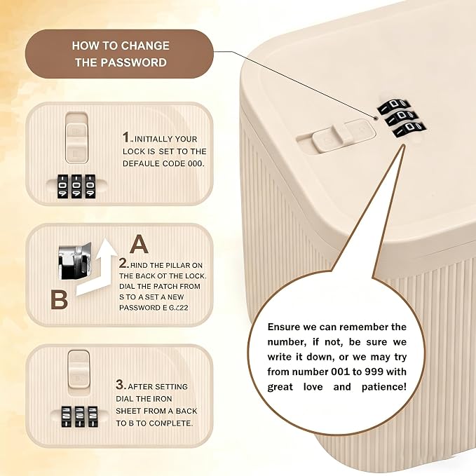 Lockable Storage Box, Plus Lock Box with Code – 2 inch Taller Version for Medication Safe, Phone Jail, Food Snacks, First Aid Kits, Refrigerator, Office, School, Home, Travel Gift (Beige) - Image 7