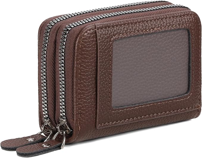 RNIEGA Credit Card Holder Wallet RFID Blocking Leather Small Wallet for Women Double Zipper Wallet with ID Window - Image 7