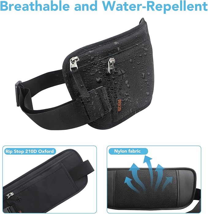 Money Belt for Travel with Anti-Theft RFID Blocking Fabric, Phone Lanyard, Upgrade Larger Hidden Passport Holder, Slim Waist Wallet Men Women,Travel Pouch Fits Passport Phone Cash Cards, Black - Image 4