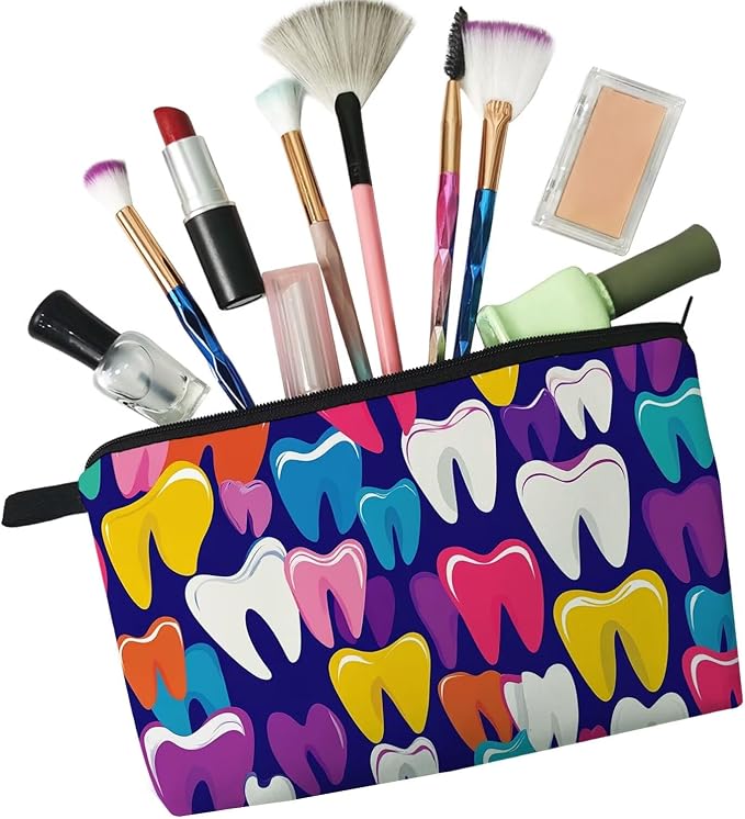 Livel lhood Cartoon Teeth Cute Small Makeup Bag -2 | Printed Padded Cosmetic Organizer Zipper Pouch, Cartoon Teeth Gift for Women Friends - Image 4