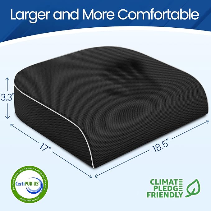 SweetSlubr Seat Cushion, Chair Pad, Memory Foam Tailbone Pain Relief | Office Chair Cushion for Tailbone Pain Relief, Non-Slip Cover, Soft Support for Office Chair, Car Seat,X-Large/Black - Image 2